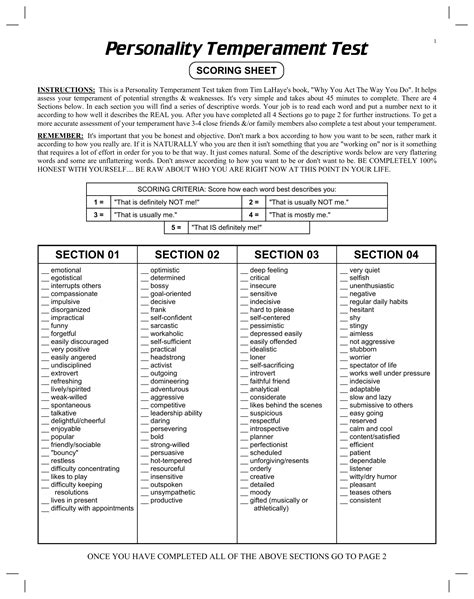 printable personality tests